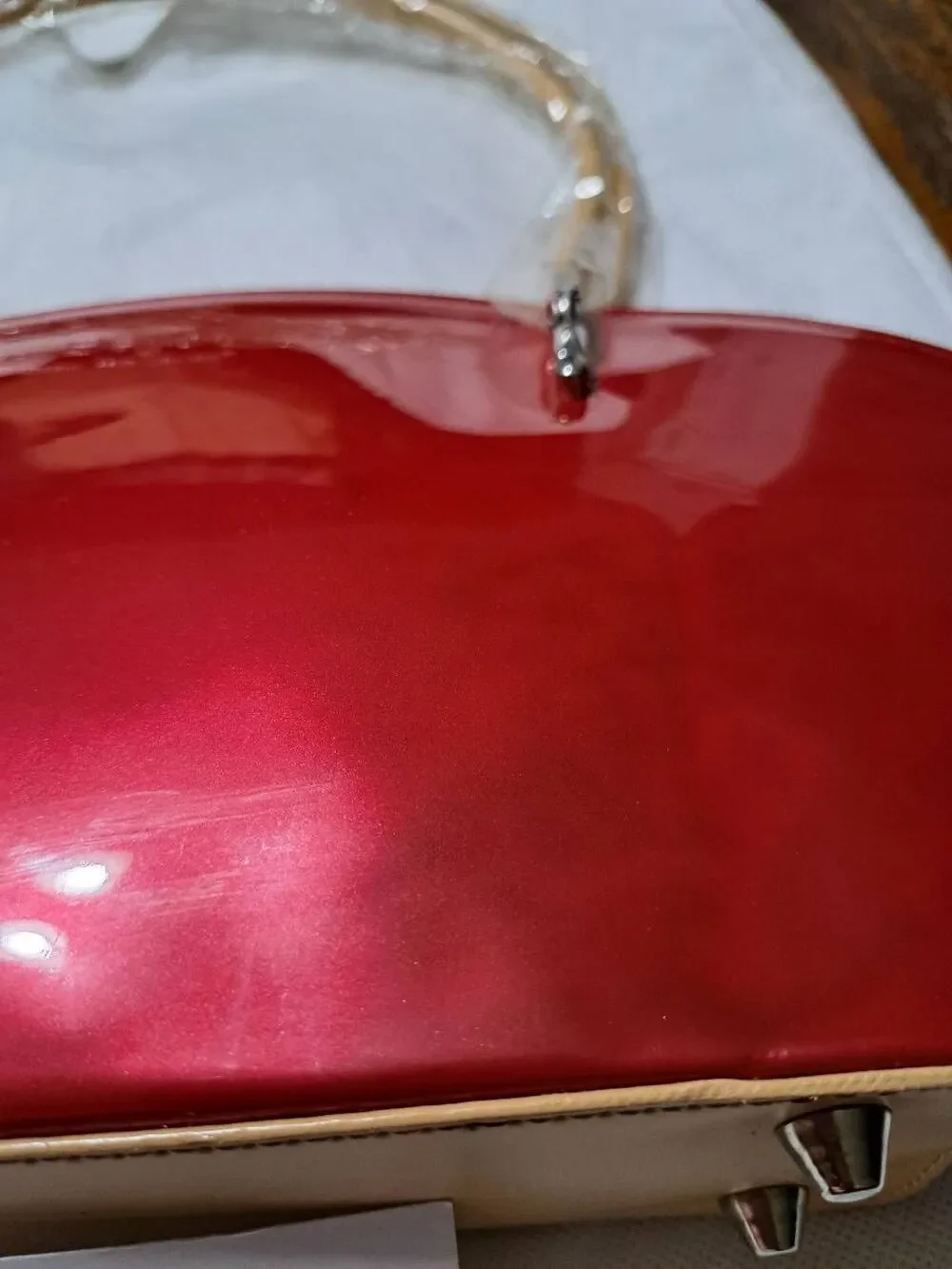 New Beijo Over the Moon Red Berry Tan Purse Handbag Shoulder Bag Pocket Book